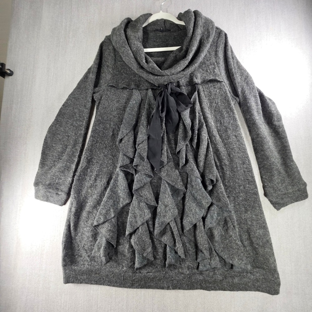 Ryu Sweater Dress Womens XL Gray Ruffle Cowl Neck Bow P-RD3352-F5F3